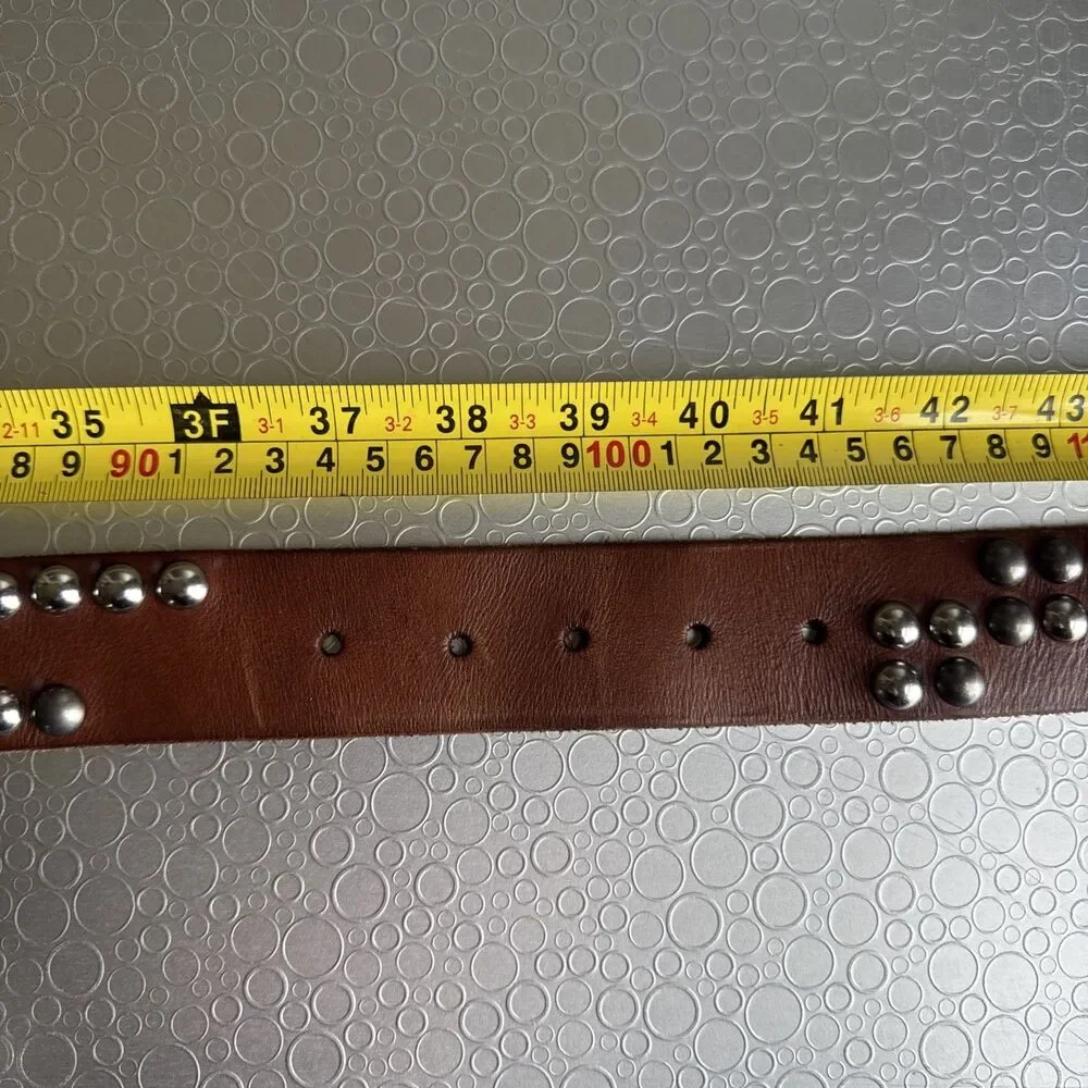 Replay Italian Leather Studded Belt Engraved Buckle Y2K Rocker - Size 100 US 38